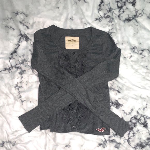 Ruffled cardigan dark grey - Picture 3 of 4